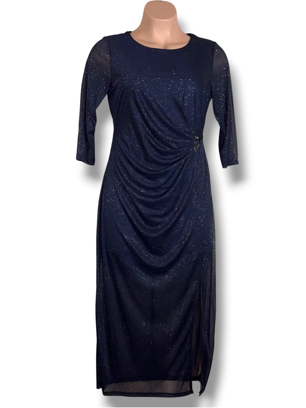 16w Alexa B Navy Blue Glitter Evening Dress Formal Ruched Accent Cocktail Party